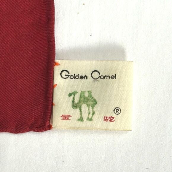 Red Silk Square Scarf by Golden Camel Hand Printed Hand Rolled - Picture 10 of 12
